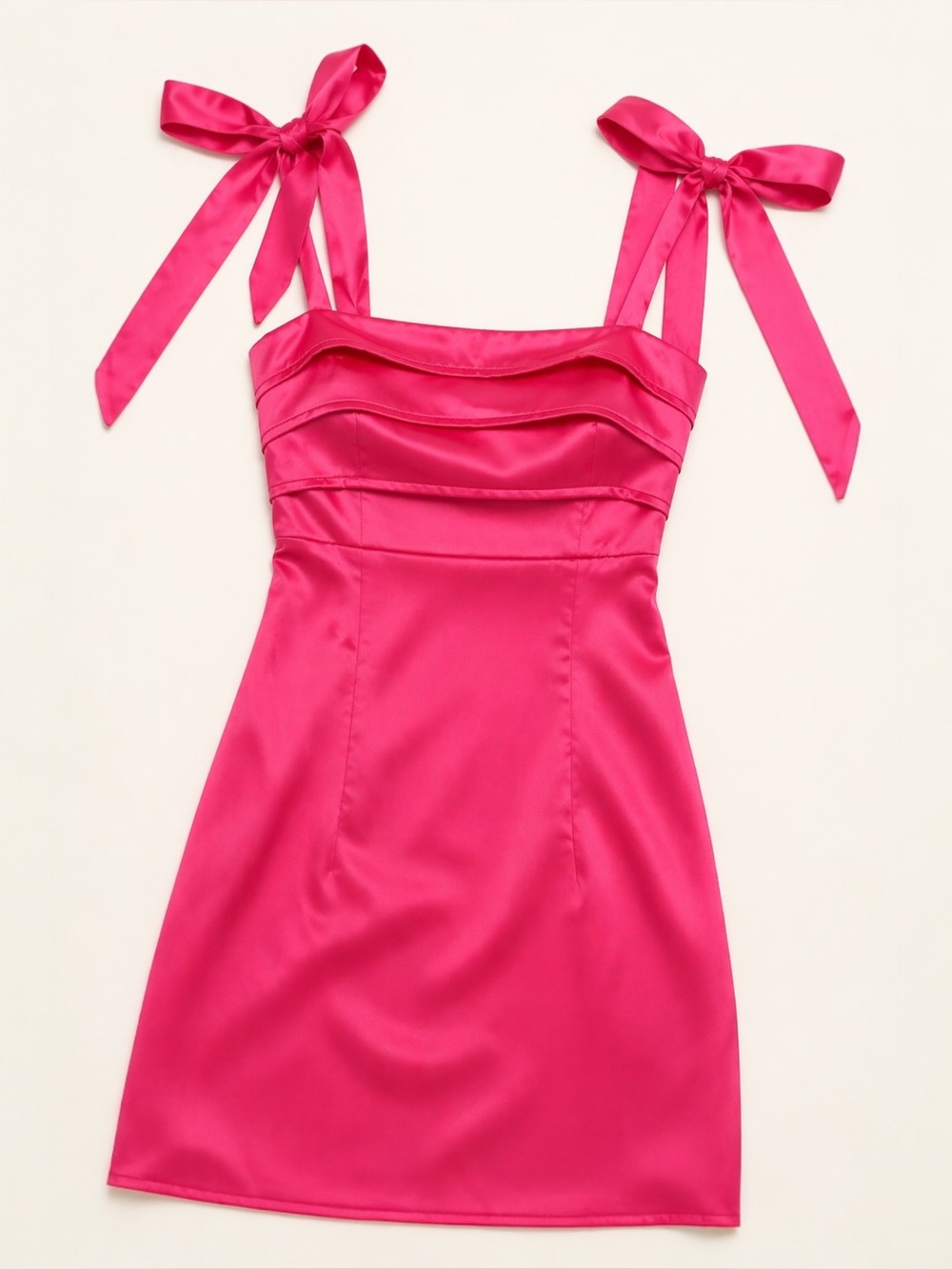 Fashion Nova Hot Pink Satin Tie Strap Mini Dress Open Back Size 6 - Picture 4 of 16